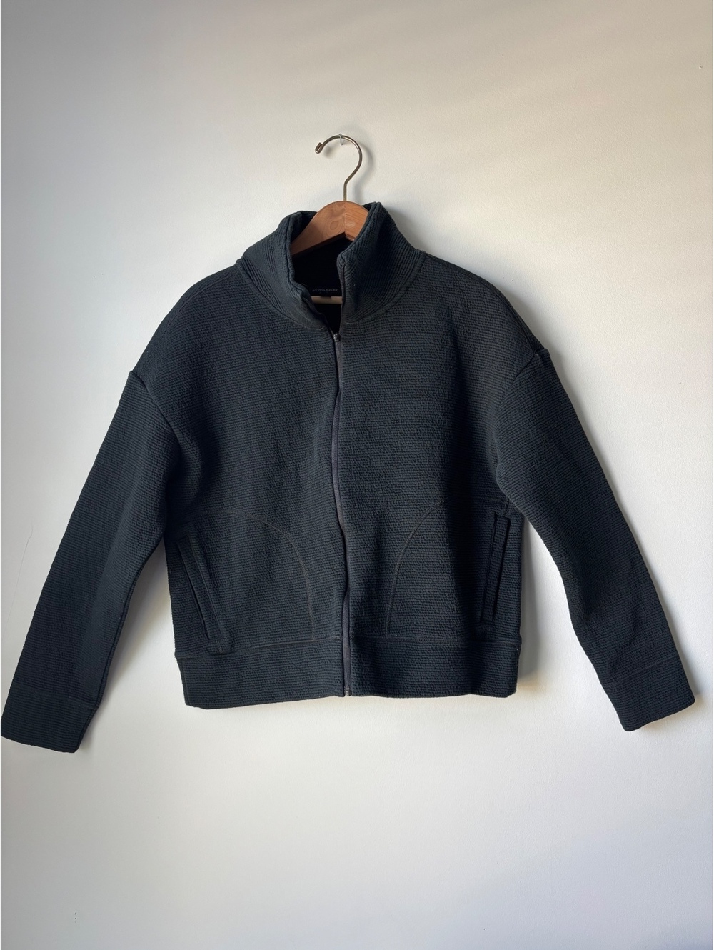 Banana Republic Women's Black Textured Fleece Full Zip Jacket Mock Neck Small